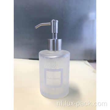 Groothandel Luxe Glass Frosted Refilleerbare 250 ml Lotion Lotion vloeistof Soap Metalen Dispenser Pompglasfles